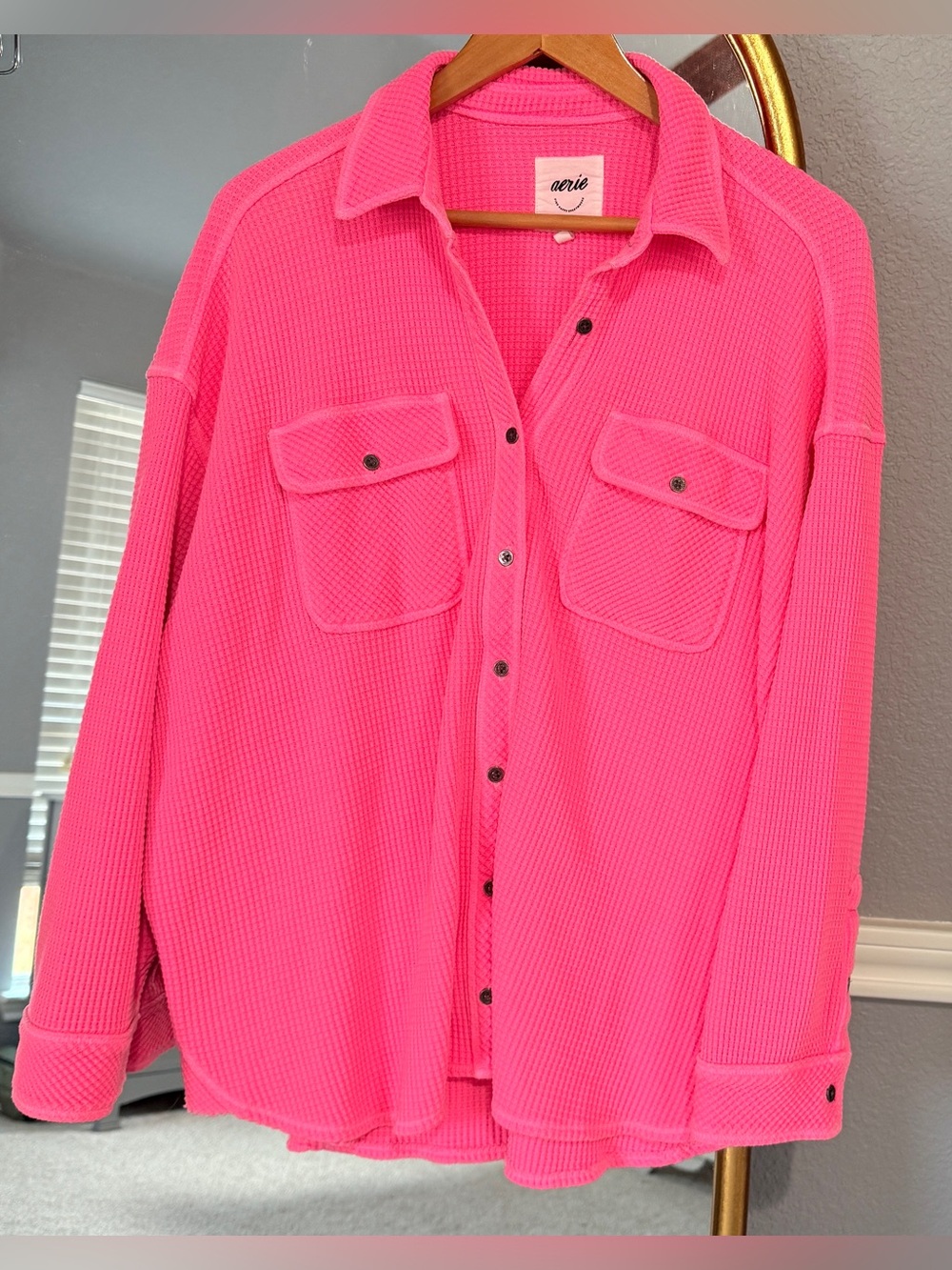 Aerie hot pink waffle knit Lumberjane shacket Small